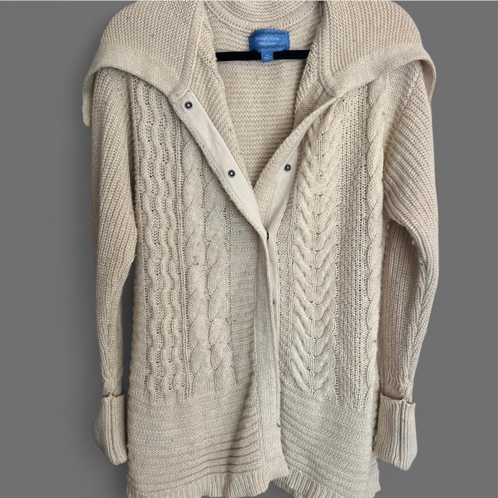 Simply Vera Cream Cable Knit Cardigan Sweater